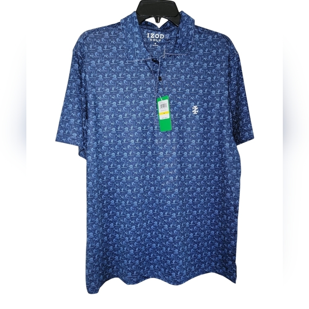 Izod Blue Polo Shirt with Patterned Design. Size medium NWT